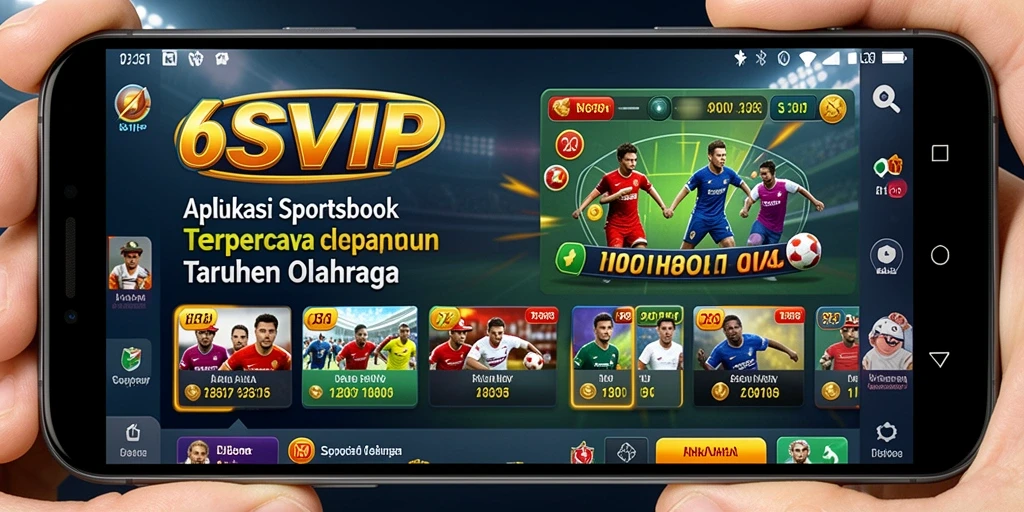 Tangkapan layar utama 6SVIP menampilkan antarmuka aplikasi Sportsbook yang menarik.