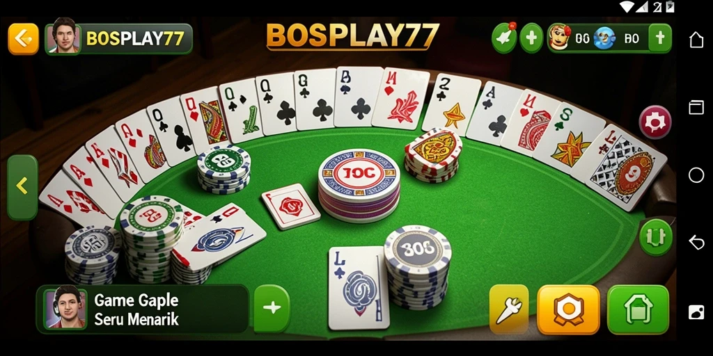 Screenshot utama BOSPLAY77 menampilkan suasana permainan Gaple yang seru.