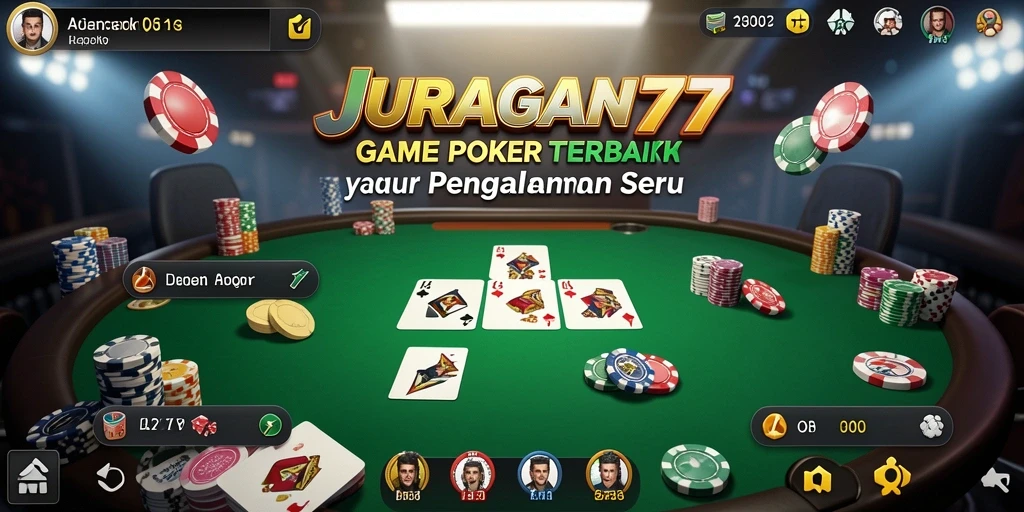 Screenshot permainan poker JURAGAN77 yang menampilkan aksi mendebarkan.