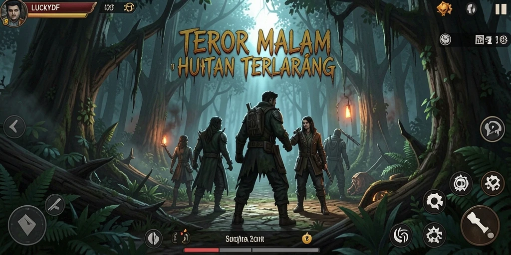 Menampilkan gameplay menegangkan dengan monster yang mengintai.