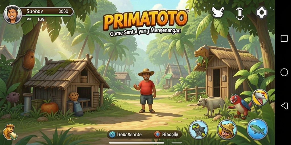 Tampilan gameplay PRIMATOTO yang ceria dan penuh warna.