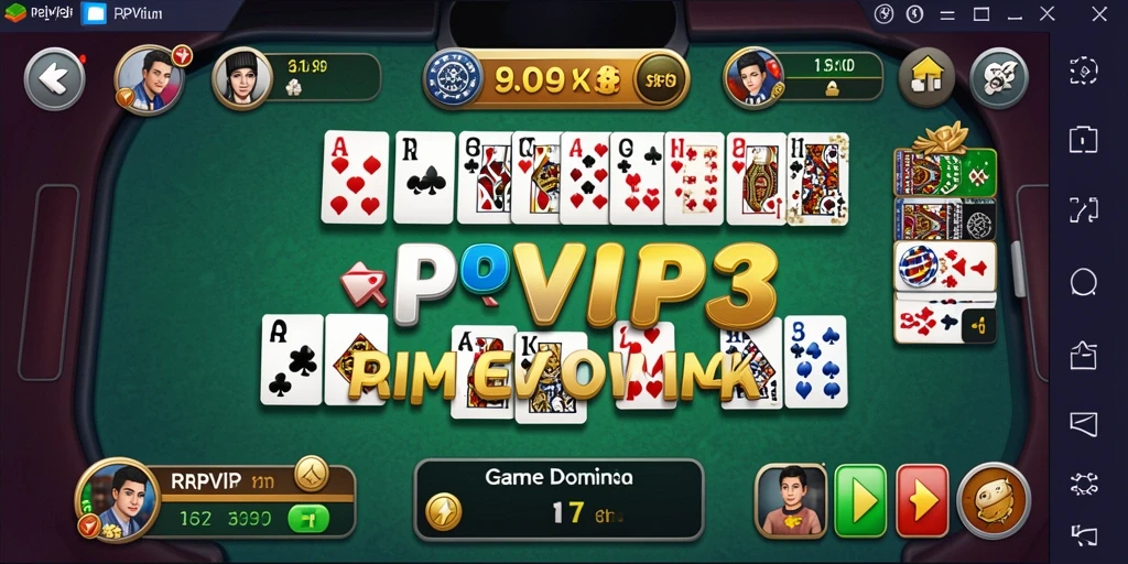 Screenshot gameplay RPVIP3 menunjukkan suasana permainan domino yang seru.