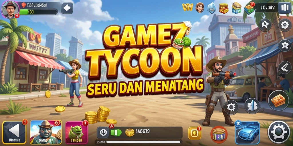 Tampilan gameplay VM777 menampilkan aksi strategi dan manajemen bisnis yang mendalam.